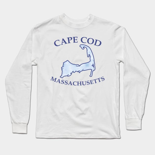 Preppy Vintage Blue Cape Cod Massachusetts Map Long Sleeve T-Shirt by emrdesigns